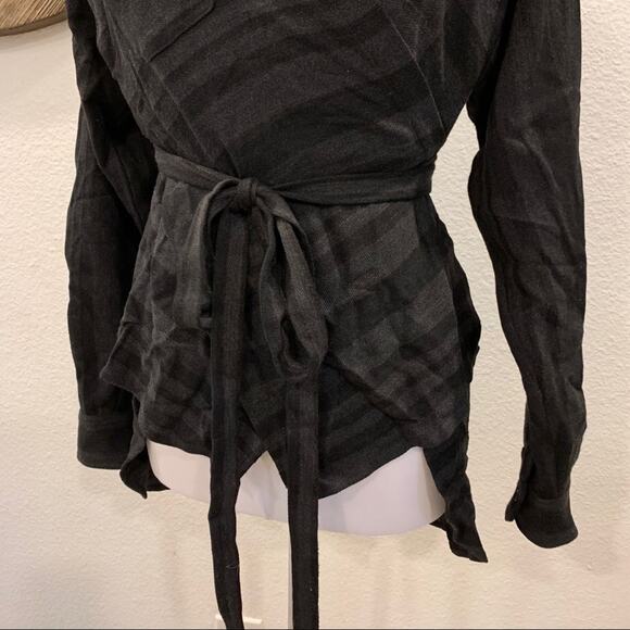Theory Unique Striped Wrap Top Tunic Gray Brown Medium - Picture 3 of 9